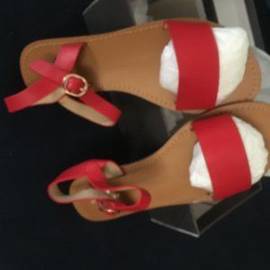 Riverberry Red Leather Sandals, Size 8